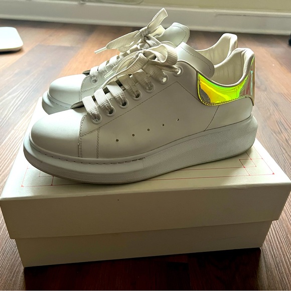 Alexander Mcqueen Oversized Platform Sneakers Leather Wht Iridescent Womens Sz11 - Picture 3 of 15